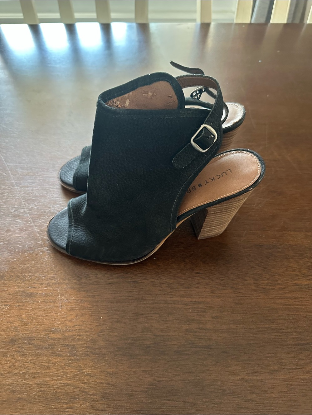Lucky Brand Black Suede Open-Toe Block Heel Sandals